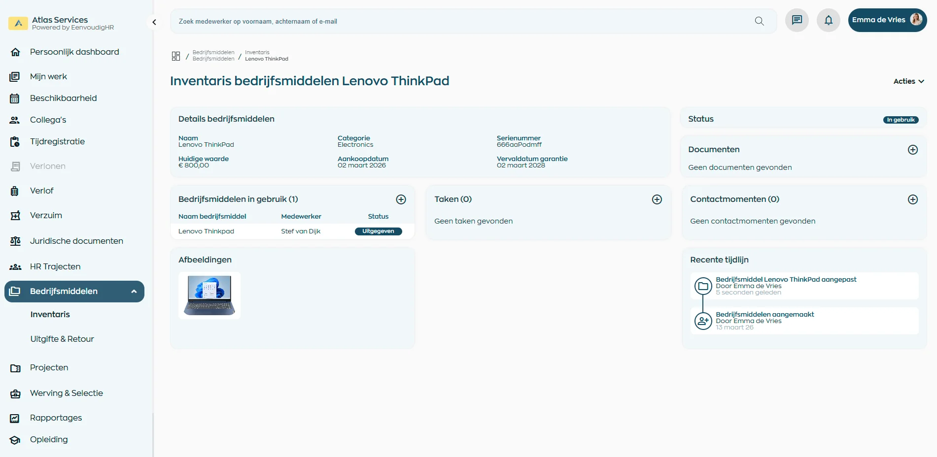 Historie en status van bedrijfsmiddelen