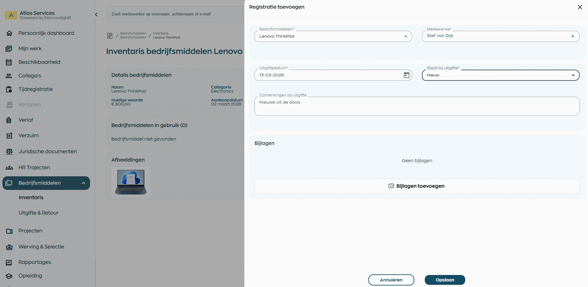 Registratie van uitgifte van bedrijfsmiddelen