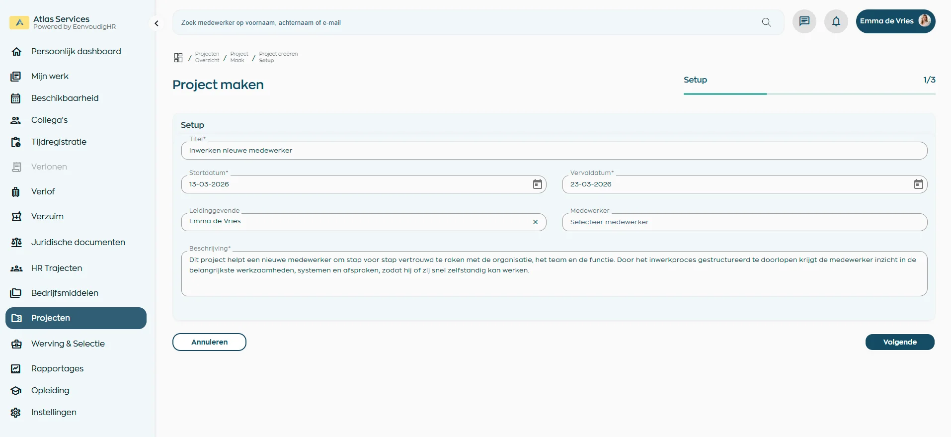 Nieuw project aanmaken met taken en verantwoordelijken