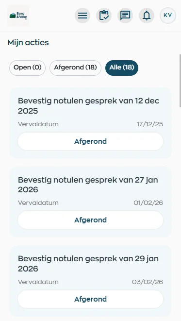 Notificaties en acties in de medewerker app