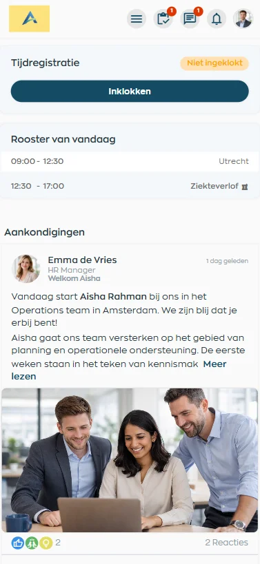 Medewerker app met planning en acties