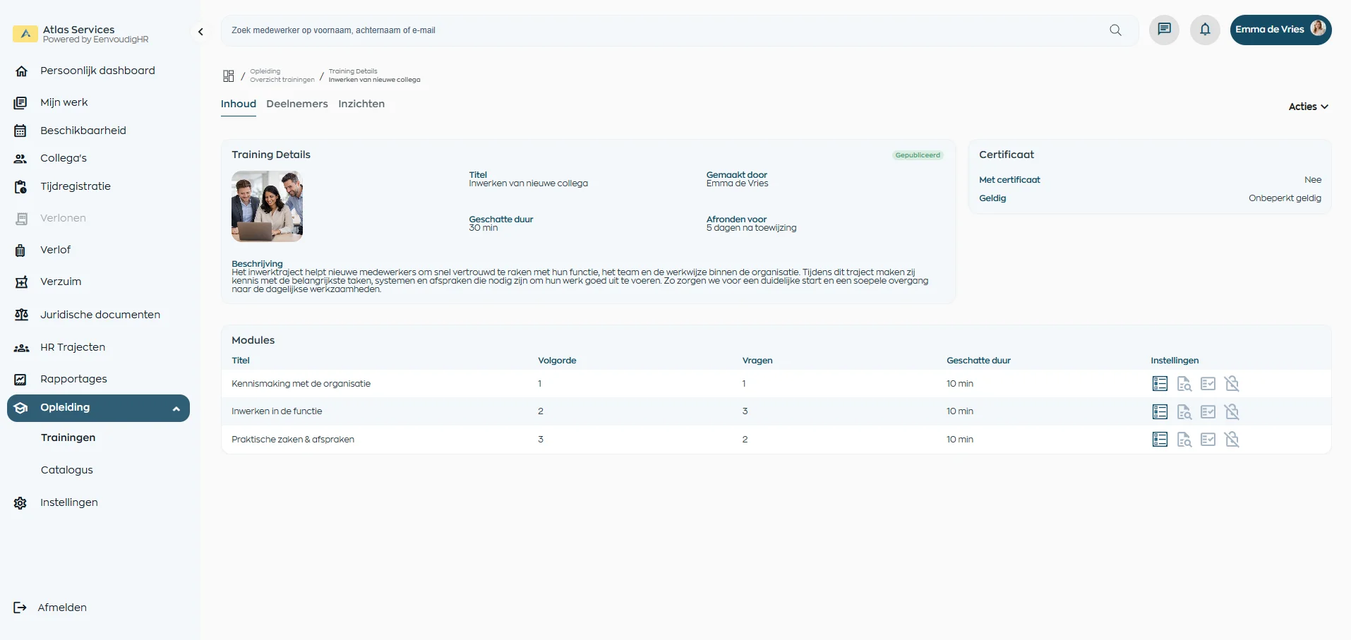 Training certificaten overzicht