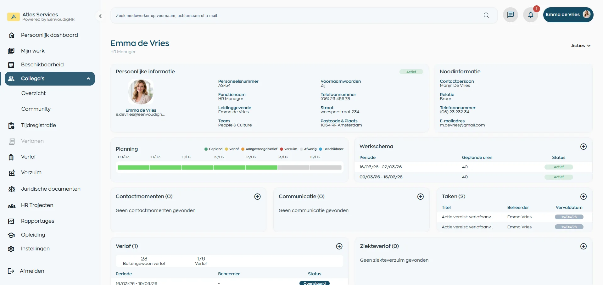 Projecttaken gekoppeld aan medewerkers