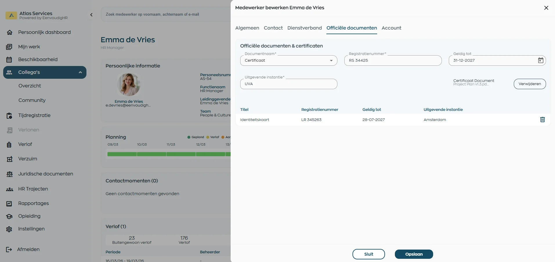 Detail van personeelsdossier