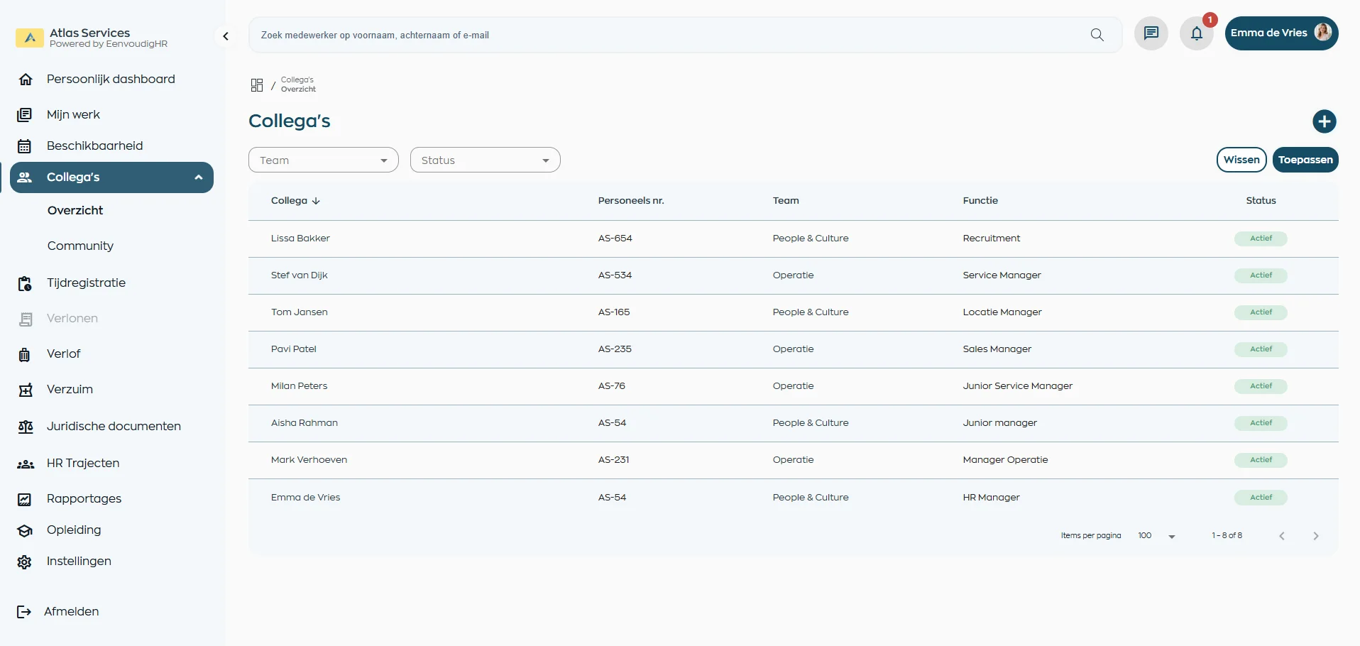 Personeelsdossier gekoppeld aan HR platform