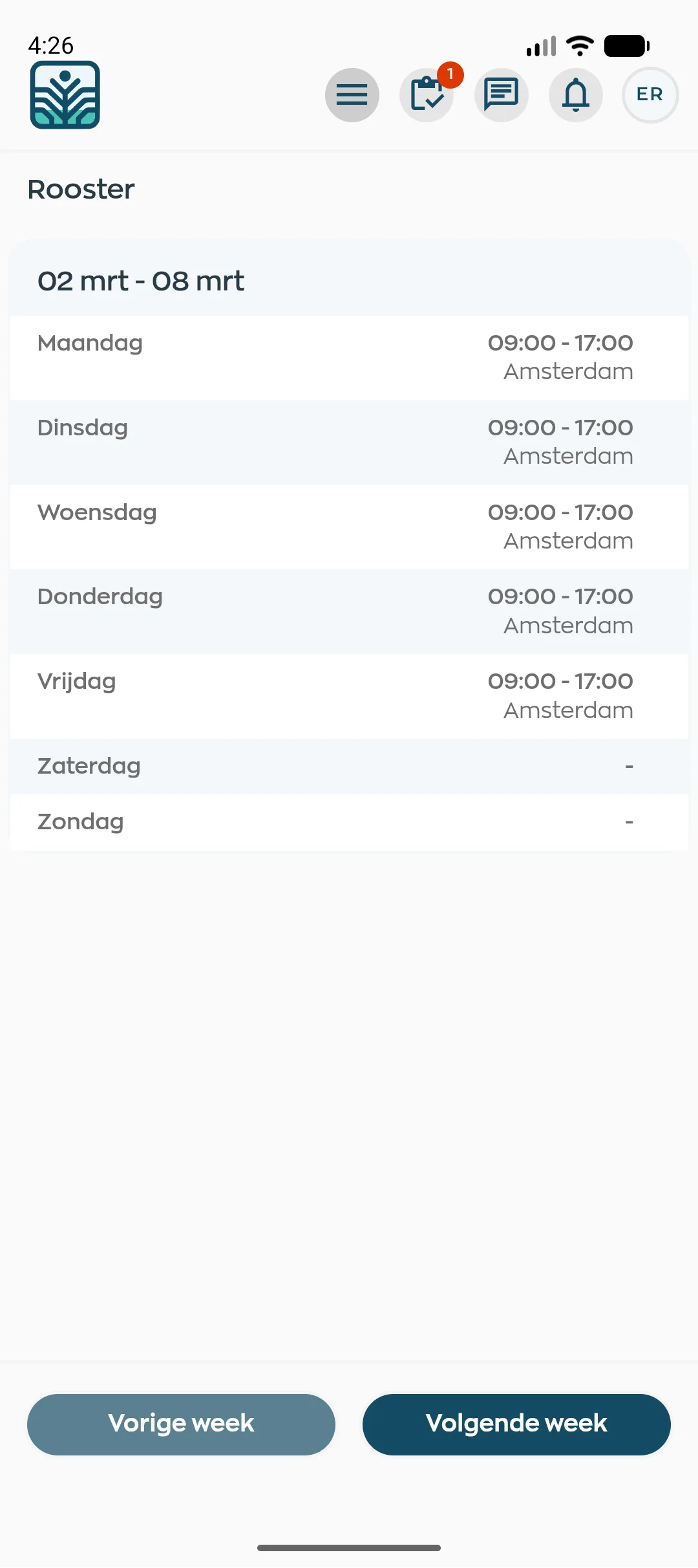 Rooster en wijzigingen zichtbaar in medewerker app