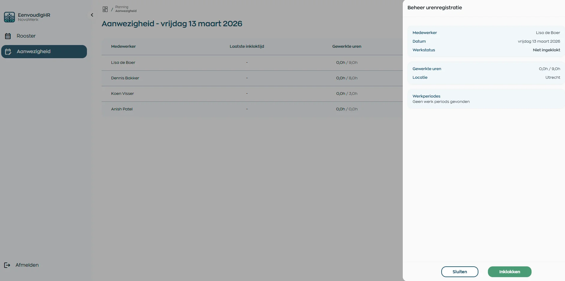 Inklokken en uitklokken via de EenvoudigHR prikklok