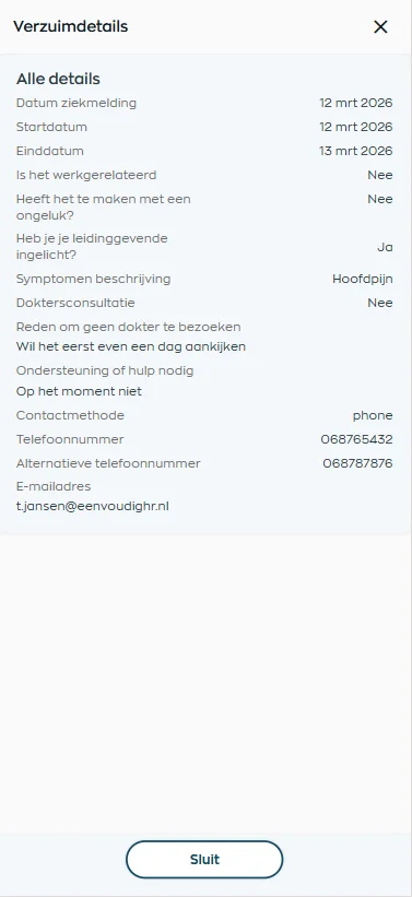 Medewerker ziet eigen verzuimstatus in de app