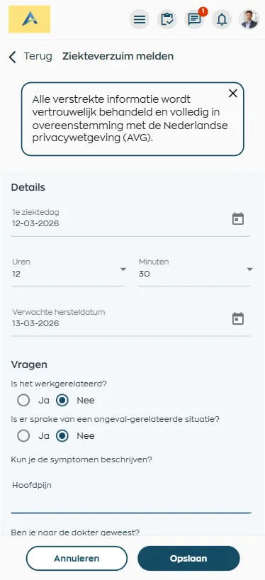Ziekmelding via de medewerker app