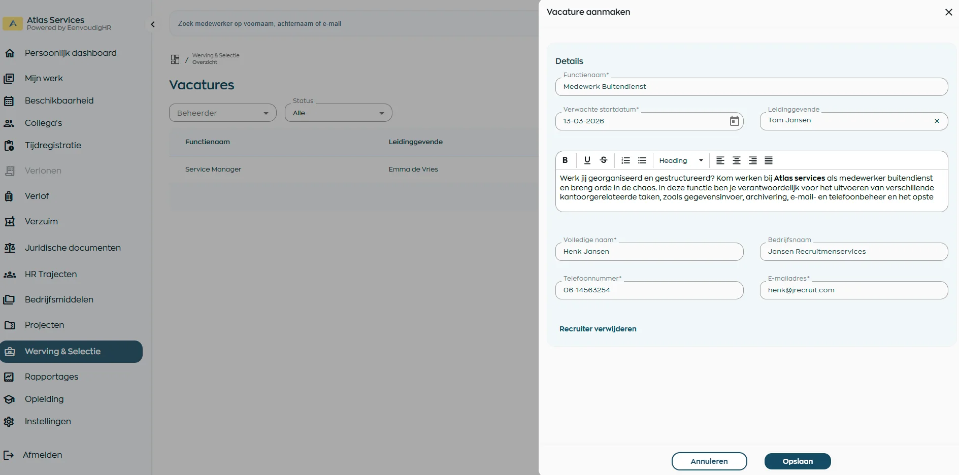 Vacature aanmaken in recruitment software