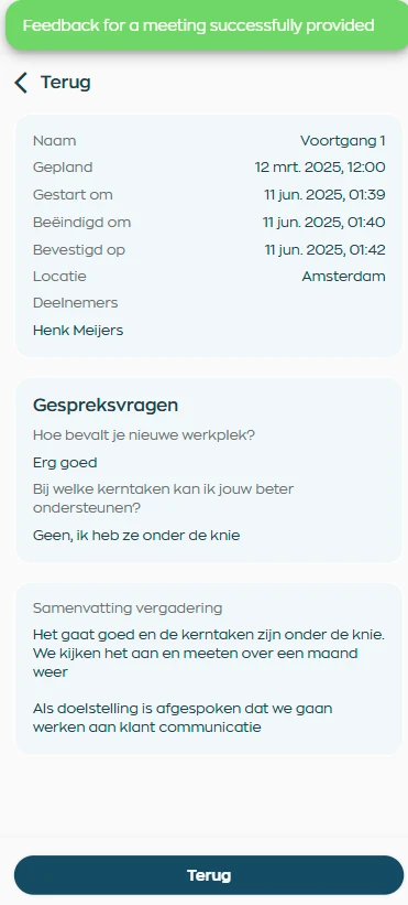 Mobiel overzicht van gespreksvragen en samenvatting