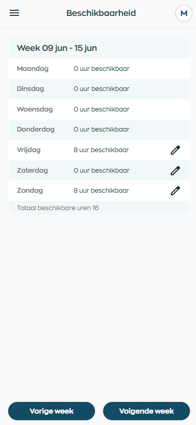 Manage gemakkelijk beschikbaarheid via de app