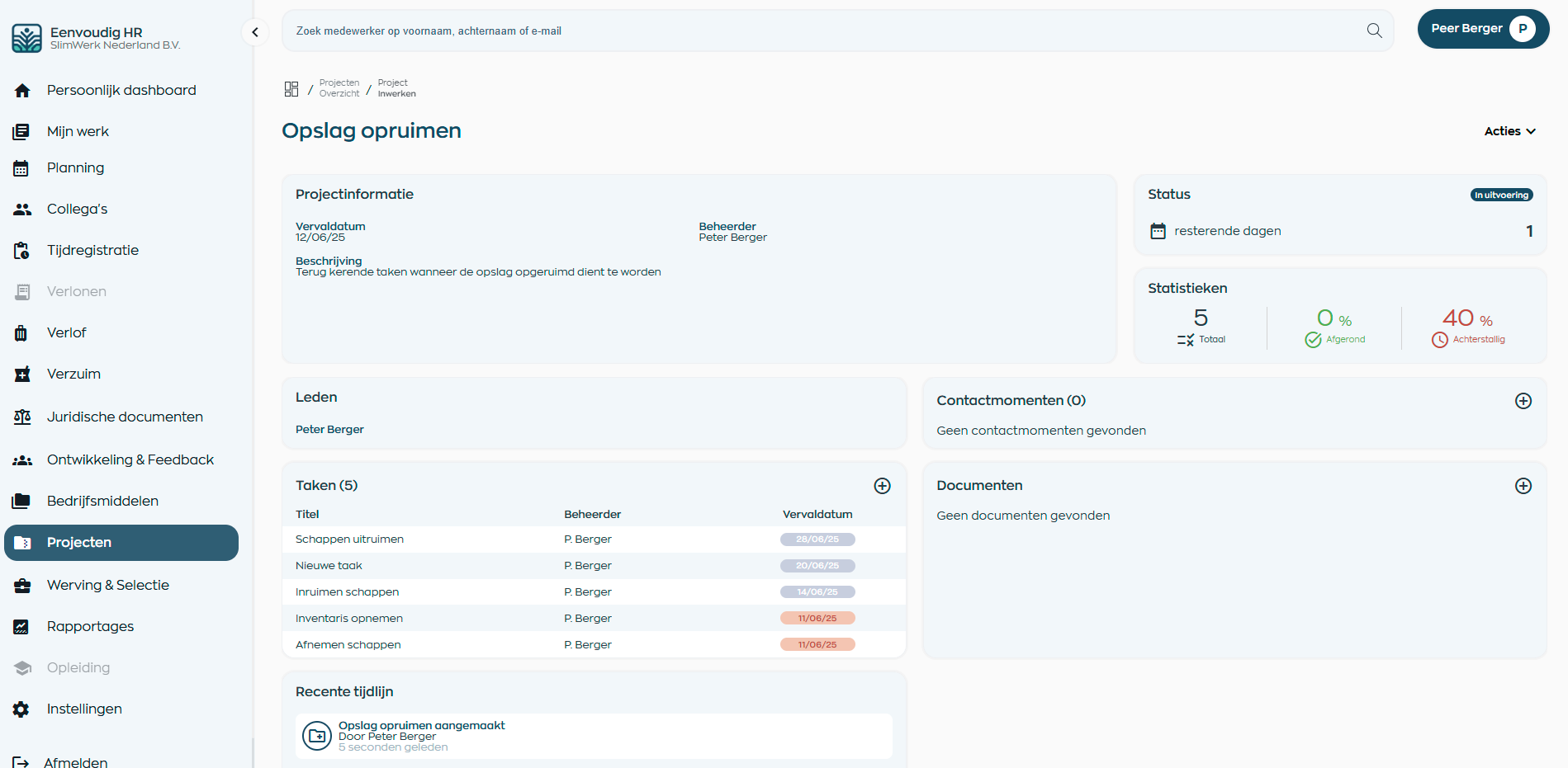 Dashboard met taakstatus en statistieken